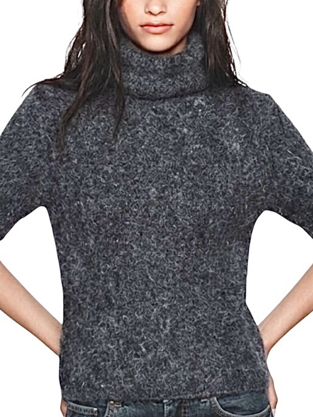 Wool Angora Turtleneck Sweater Top Turtleneck Short Sleeve